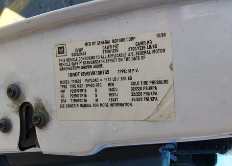 1997 Chevrolet Blazer Ls z USA, uszkodzony, nr VIN 1GNDT13WXVK136735